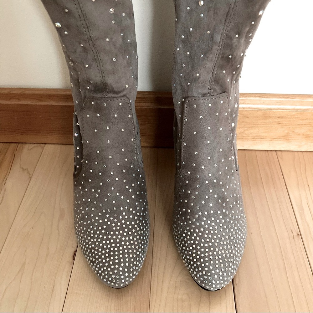 Cape Robbin Over-The-Knee Rhinestone Embellished Gray Boots 
Size: 7